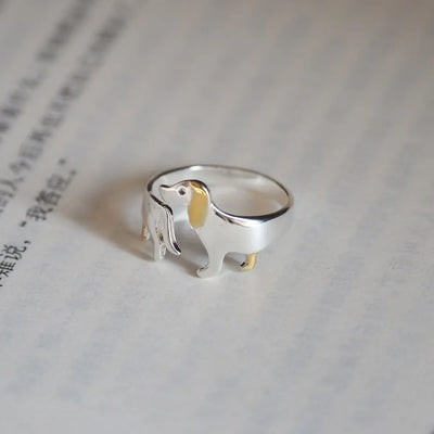 Sterling Silver Dachshund Wrap Ring - Heartwarming Adjustable Pet Memorial Jewelry