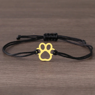 Sterling Silver Paw Print Friendship Bracelet - Adjustable Cord Design