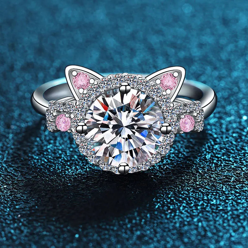 Sparkling CZ Cat Ring - Adjustable Sterling Silver Statement Band