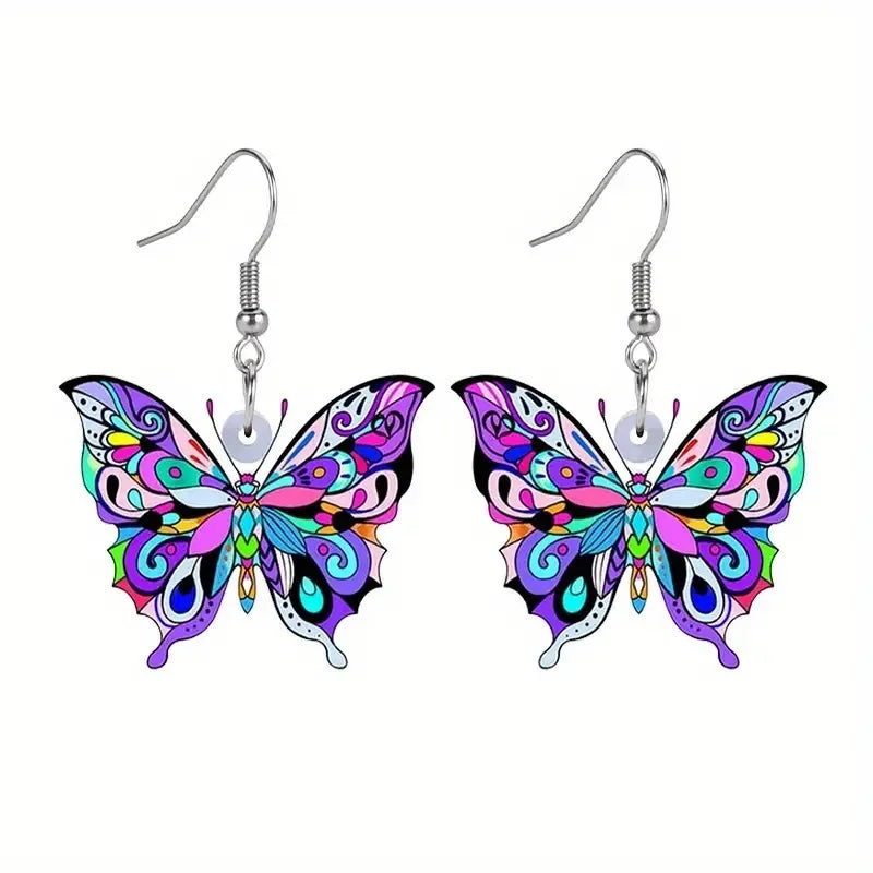 2D Flat Acrylic Colorful Butterfly Earrings Elegant and Casual Earrings for Women Holiday Birthday Gifts Fun and Vibrant Colors