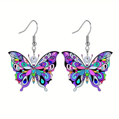 2D Flat Acrylic Colorful Butterfly Earrings Elegant and Casual Earrings for Women Holiday Birthday Gifts Fun and Vibrant Colors