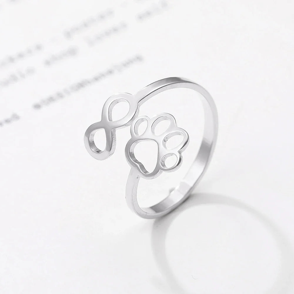 Infinity Paw Print Memory Ring - Sterling Steel Pet Memorial Adjustable Band