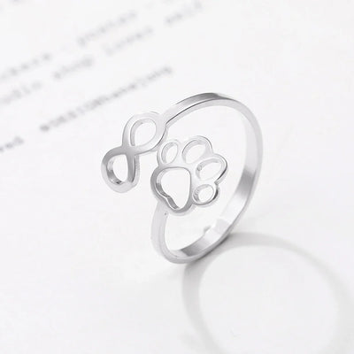 Infinity Paw Print Memory Ring - Sterling Steel Pet Memorial Adjustable Band