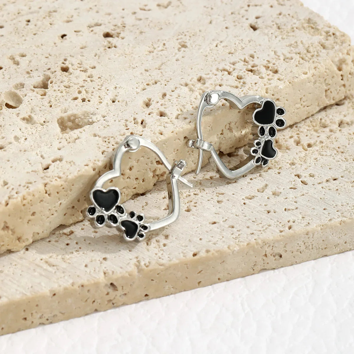 Sterling Silver Paw & Heart Drop Hoops - Pet Love Memorial Earrings