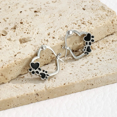 Sterling Silver Paw & Heart Drop Hoops - Pet Love Memorial Earrings
