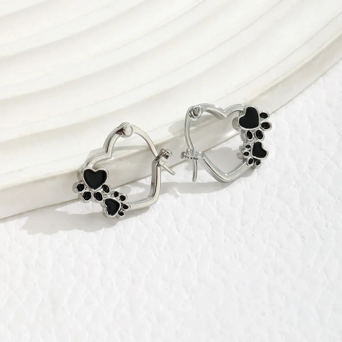 Sterling Silver Paw & Heart Drop Hoops - Pet Love Memorial Earrings