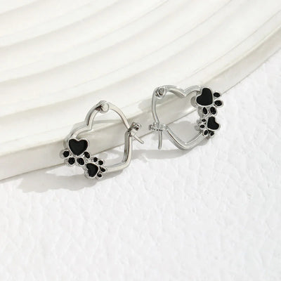 Sterling Silver Paw & Heart Drop Hoops - Pet Love Memorial Earrings