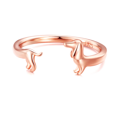 925 Sterling Silver Dachshund Wrap Ring - Adjustable Statement Piece