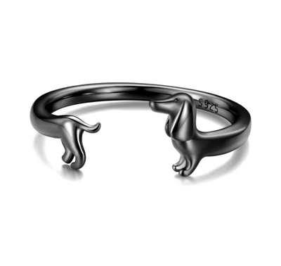 925 Sterling Silver Dachshund Wrap Ring - Adjustable Statement Piece