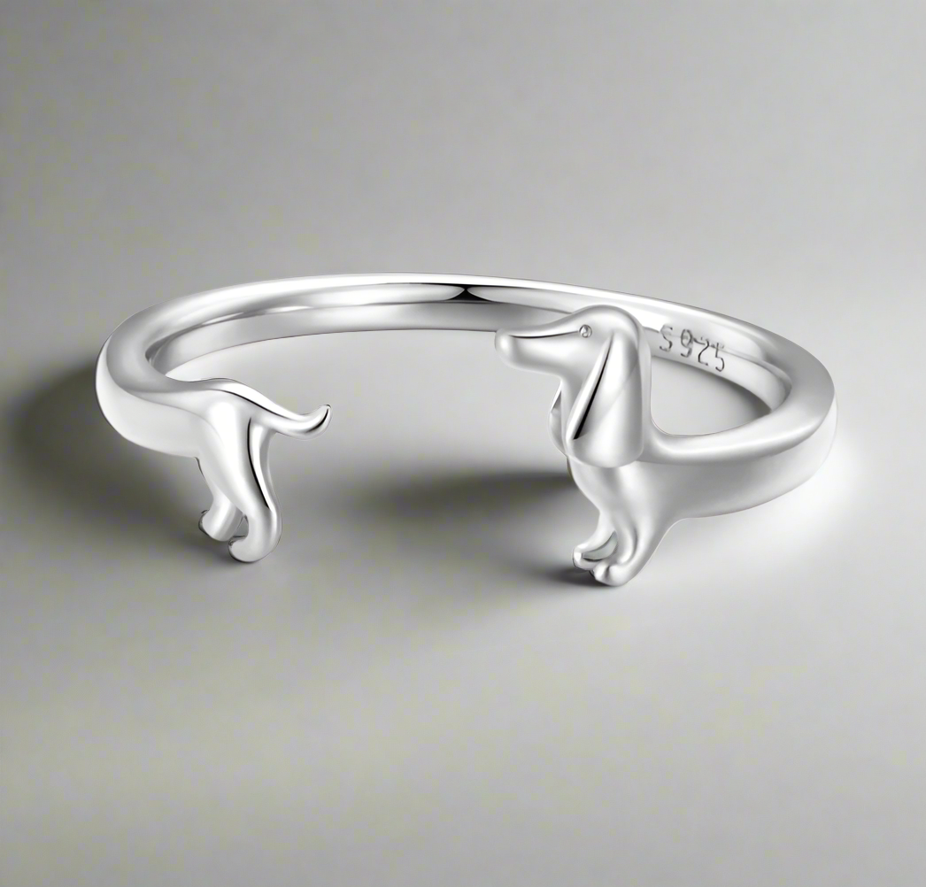 925 Sterling Silver Dachshund Wrap Ring - Adjustable Statement Piece