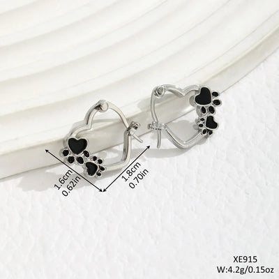 Sterling Silver Paw & Heart Drop Hoops - Pet Love Memorial Earrings