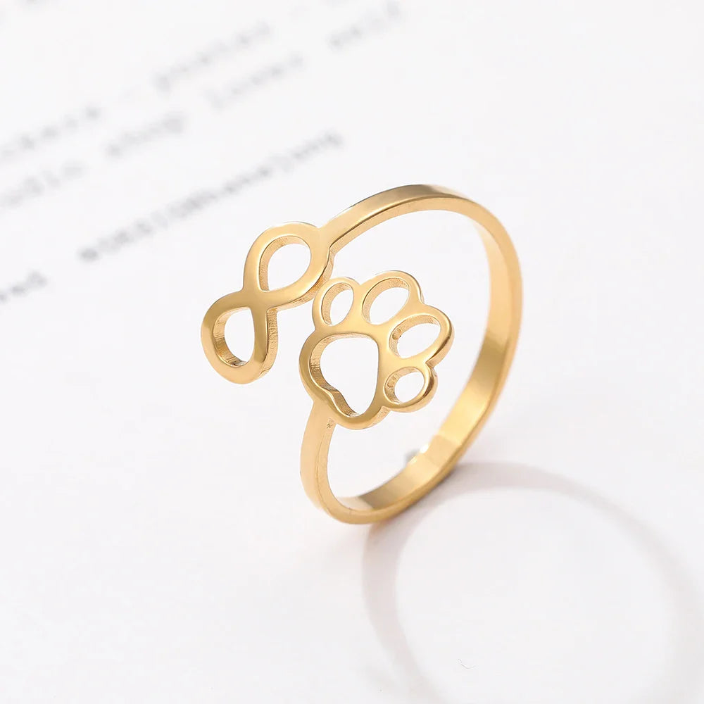 Infinity Paw Print Memory Ring - Sterling Steel Pet Memorial Adjustable Band