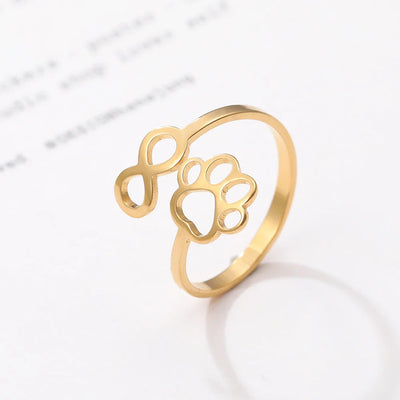 Infinity Paw Print Memory Ring - Sterling Steel Pet Memorial Adjustable Band