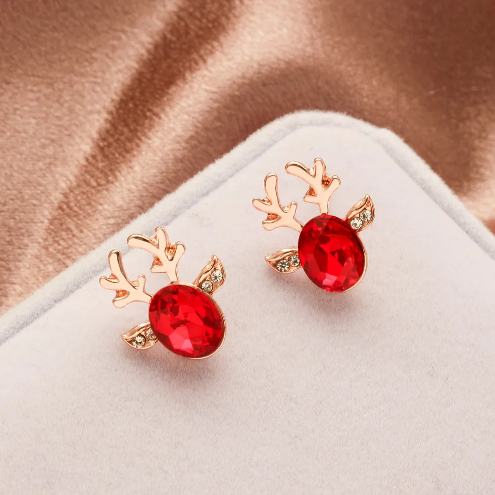 Festive Reindeer Crystal Stud Earrings