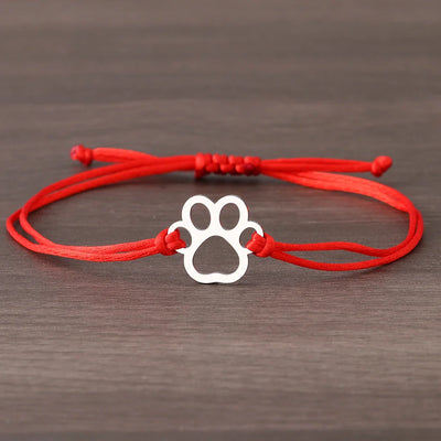 Sterling Silver Paw Print Friendship Bracelet - Adjustable Cord Design