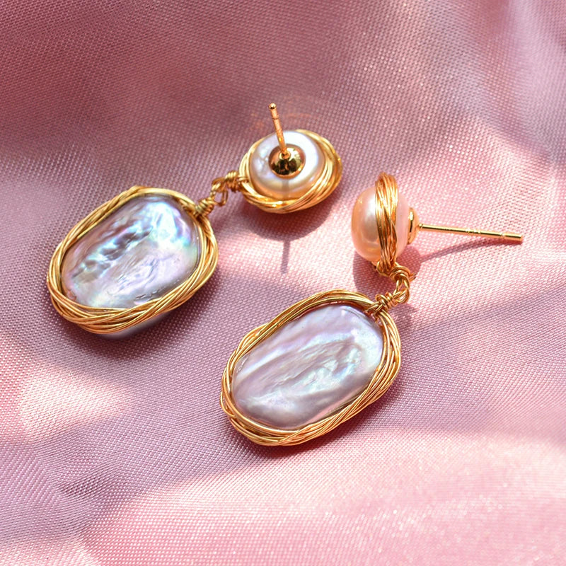 100% Natural Baroque Freshwater Pearl 14K Gold Filled Female Tassels Stud Earrings Jewelry For Women Birthday Gifts