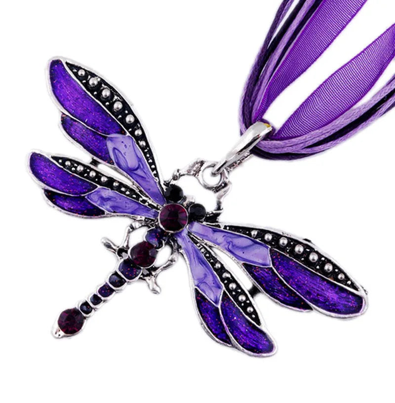SUMENG New ParagraphWomen Crystal Dragonfly Ribbon Casual Pendant ...
