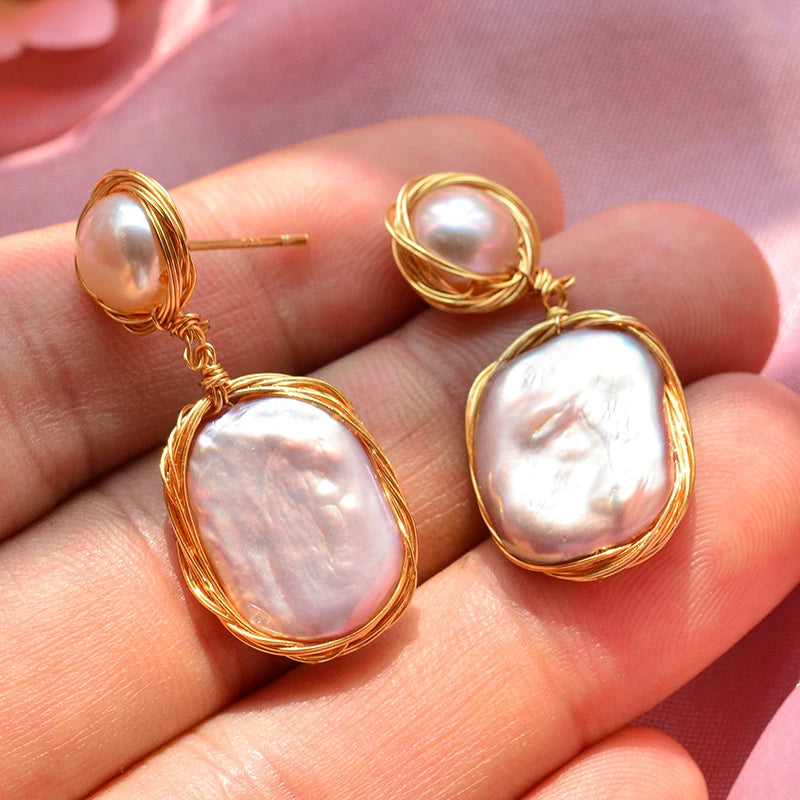 100% Natural Baroque Freshwater Pearl 14K Gold Filled Female Tassels Stud Earrings Jewelry For Women Birthday Gifts