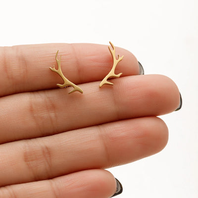 1 Pair Trendy Cute Deer Horn Stud Earrings Stainless Steel Antler Earing for Women Small Animal Earings Fashion Jewelry Xmas