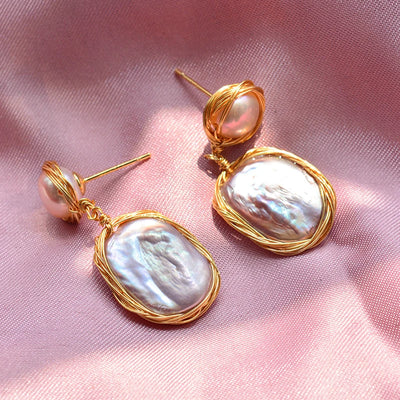 100% Natural Baroque Freshwater Pearl 14K Gold Filled Female Tassels Stud Earrings Jewelry For Women Birthday Gifts