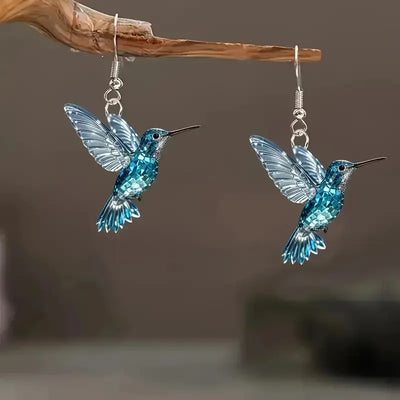 YAOLOGE Exquisite 2D Animal Bird Design Ice Crystal Blue Hummingbird Earrings Acrylic Material Women Elegant Eardrop Party Gifts