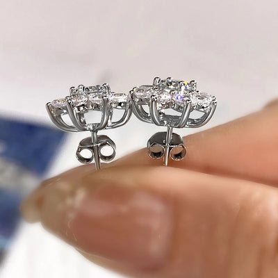 DW 0.5CT Moissanite Diamond Flower Stud Earrings for Women Real 925 Sterling Silver Solitaire Eternity Wedding Party Jewelry