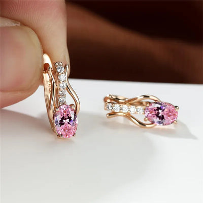 Purple Crystal Oval Stone Earring Female Luxury Engagement Hoop Earrings For Women Bridal Multicolor Birthstone Wedding Jewelry