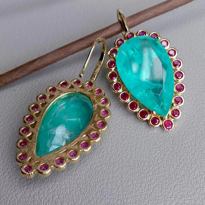 YYGEM 21x31mm Boho Drop Earrings Blue Quartz Fuchsia Cz Teardrop Hook Dangle Earring Jewelry