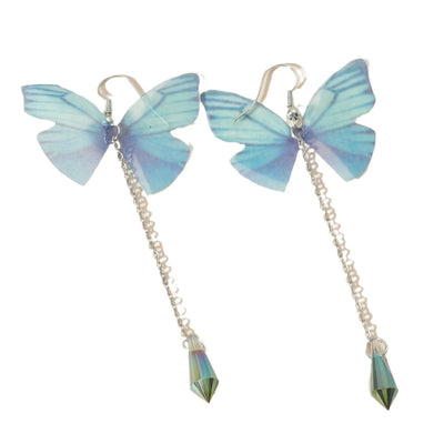 Simple Temperament Fresh Blue Butterfly Shape Crystal Tassel Pendant Earrings Ms. Fashion Items