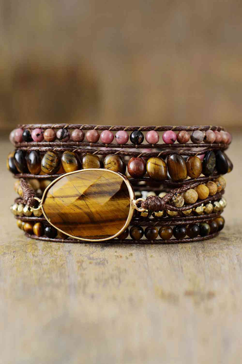 Layered Natural Stone Statement Bracelet - Elegant Healing Crystals