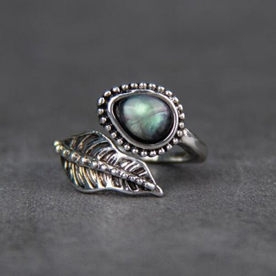 Moonstone Leaf Wrap Ring - Sterling Silver Statement Jewelry