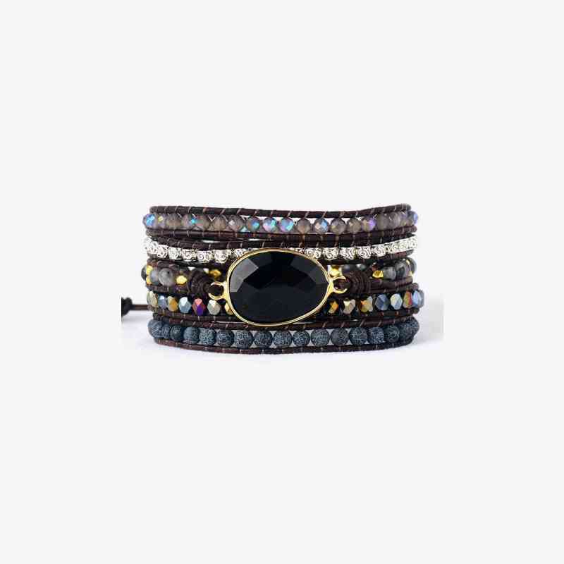 Healing Agate & Crystal Statement Bracelet - Natural Stone Layered Design