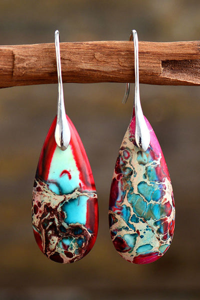 Handcrafted Natural Stone Teardrop Earrings - Timeless Elegance Collection