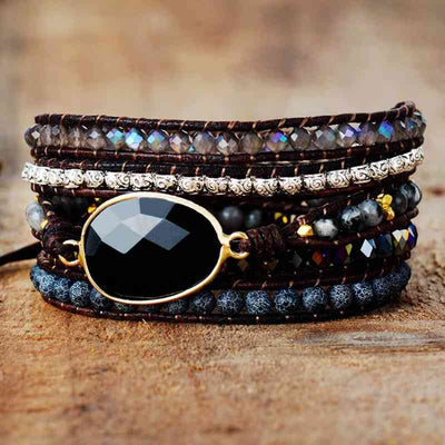 Healing Agate & Crystal Statement Bracelet - Natural Stone Layered Design
