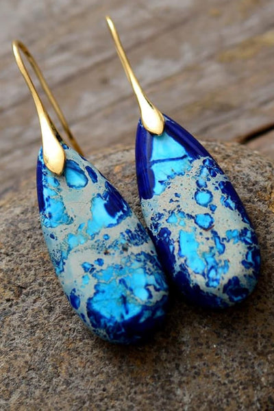 Vintage-Inspired Natural Stone Drop Earrings in 14K Gold & Platinum