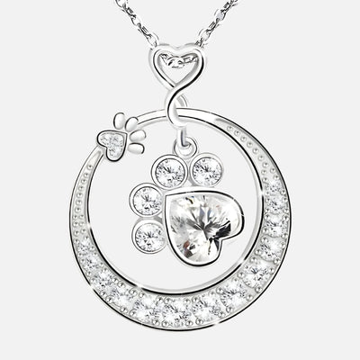 Cute Paw Print Necklace in 925 Sterling Silver with Cubic Zirconia