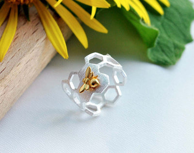 Adjustable 18K Gold Plated Honeycomb Ring