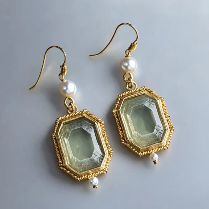 Vintage Green Crystal Elegant Pearl Earrings